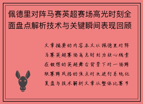 佩德里对阵马赛英超赛场高光时刻全面盘点解析技术与关键瞬间表现回顾